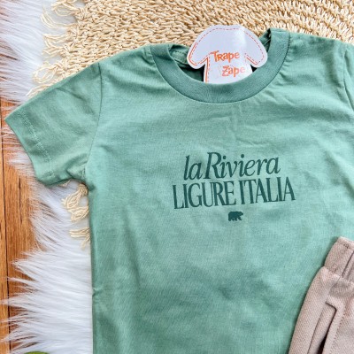 Conj. Camiseta La Riviera e Bermuda em Moletinho - Verde e Areia
